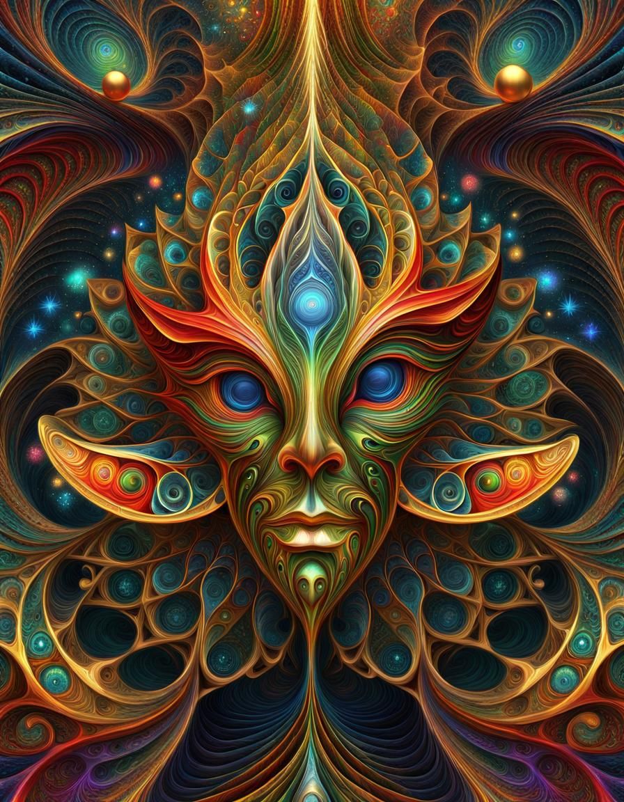 Psychedelic Christmas Machine Elf in Fractal Galaxy