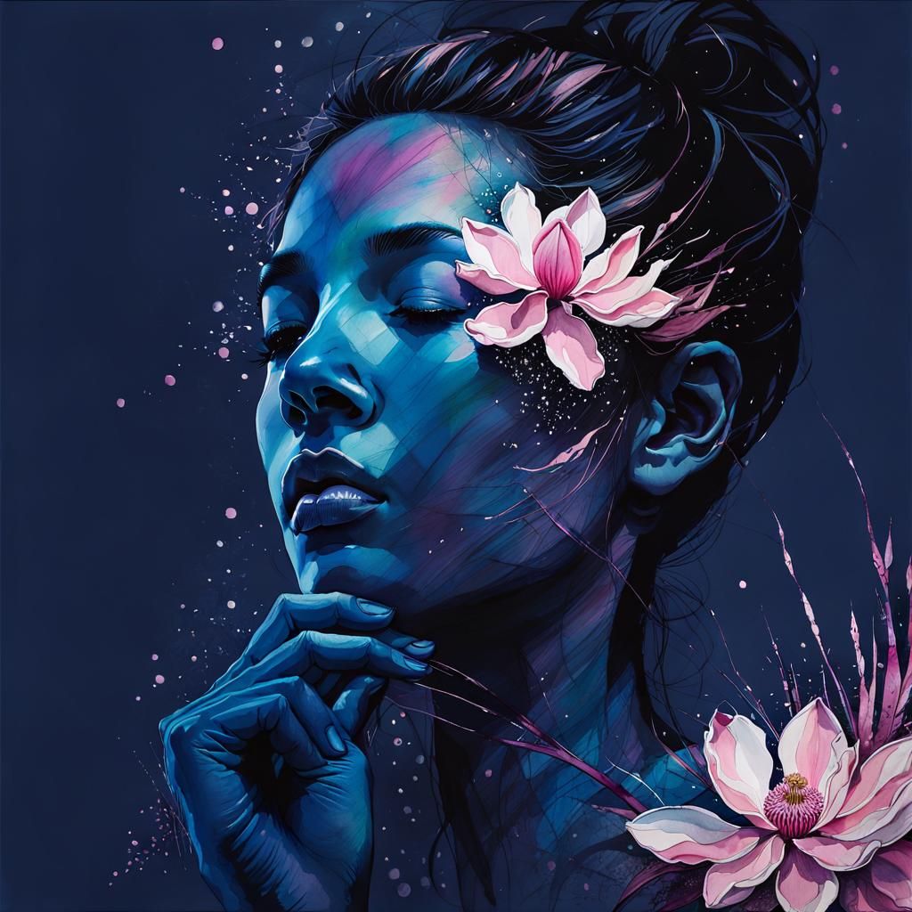 Magnolia Bloom in Silk Painting Style