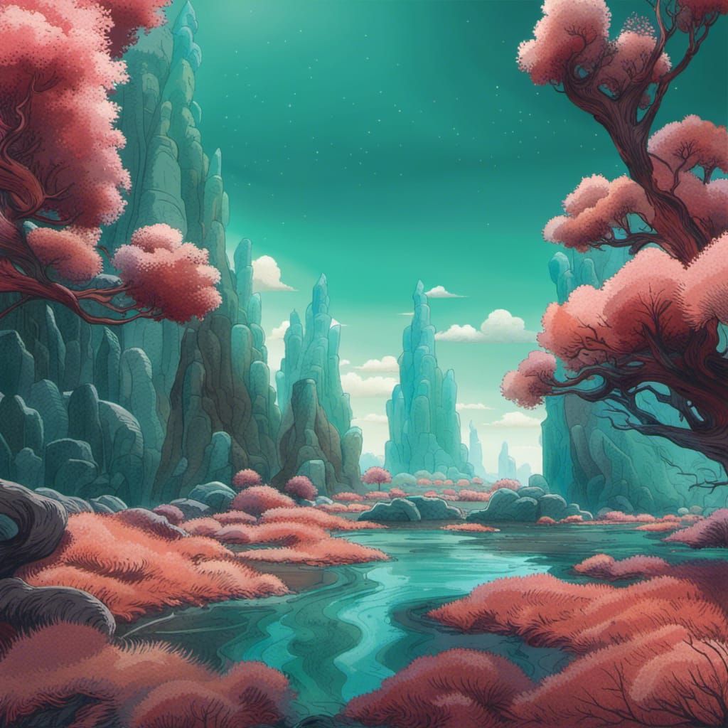 Teal Alien Girl on Cyan Planet, Hyperdetailed Art