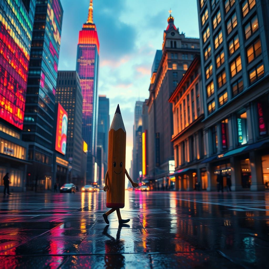 Cityscape Dreamscape with Whimsical Pair in Sunset Hues