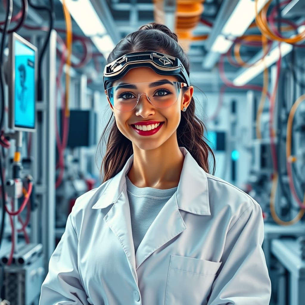 Vibrant Female Engineer in Futuristic Laboratory