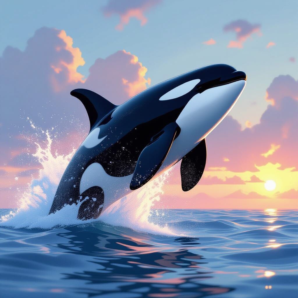 Orca Breaching: Hyperrealistic Digital Splash Art