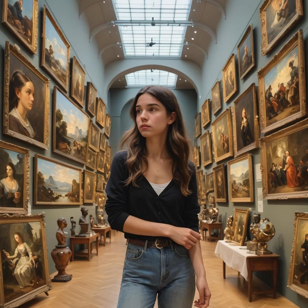 Girl's Fascination: Exploring Art in a Museum
