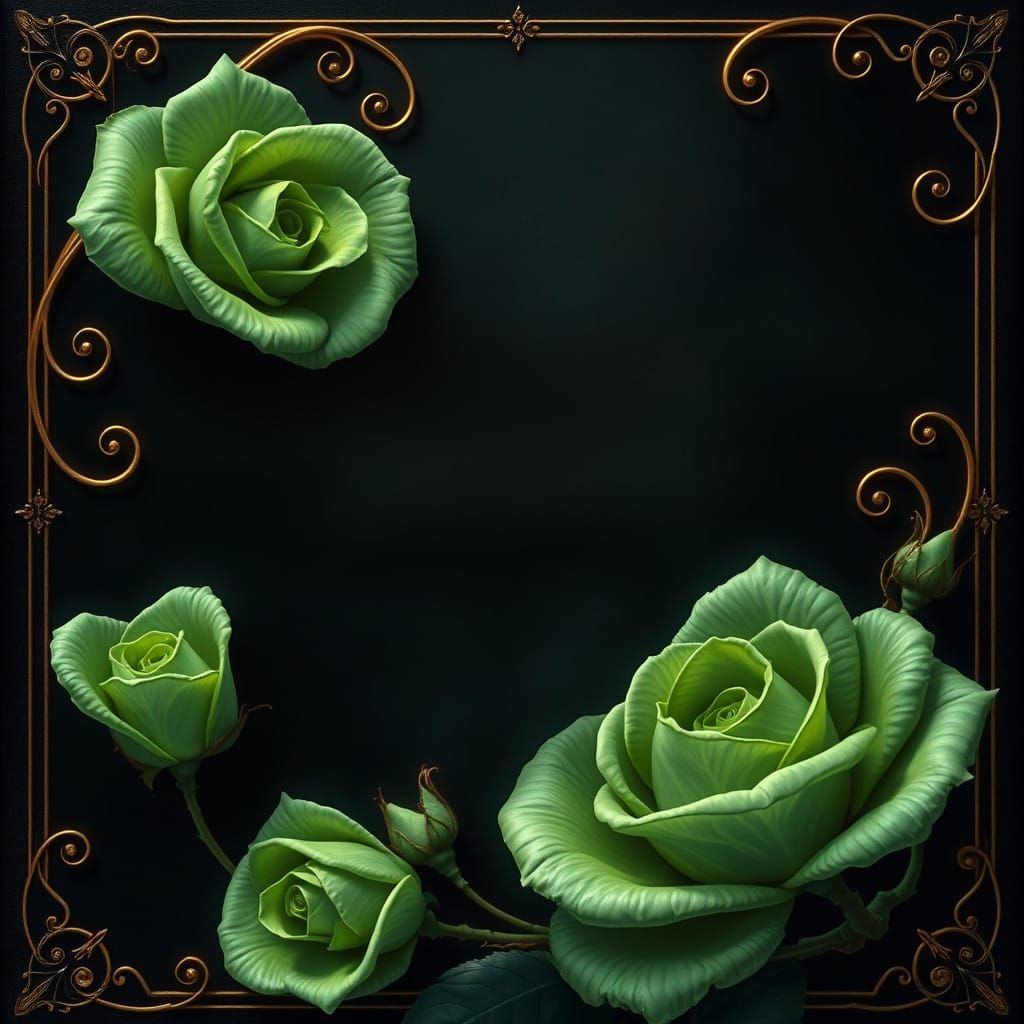 Mystical Green Roses in Dark Gothic Style with Golden Accent...