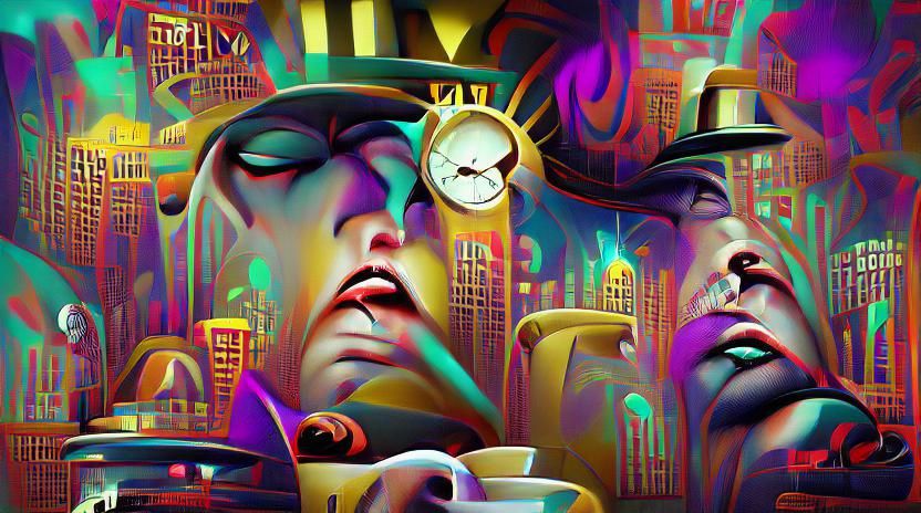 Surreal Awakening from Simulation in Art Deco Style
