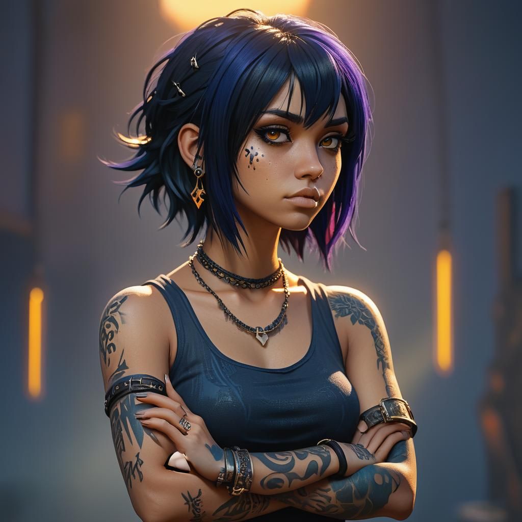 Emo Girl with Sarcastic Expression: Fantasy Concept Art