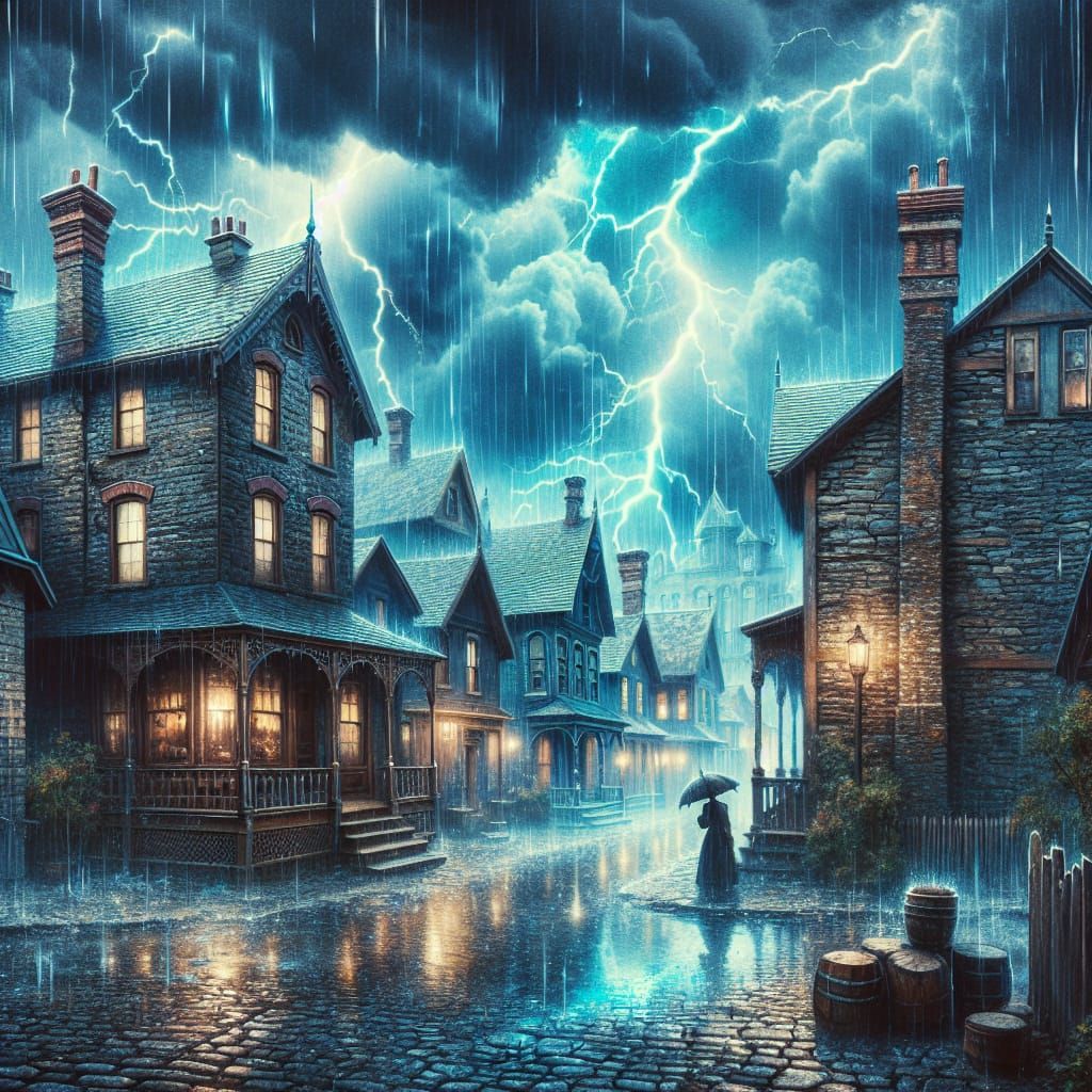 Victorian Cityscape in Bioluminescent Storm