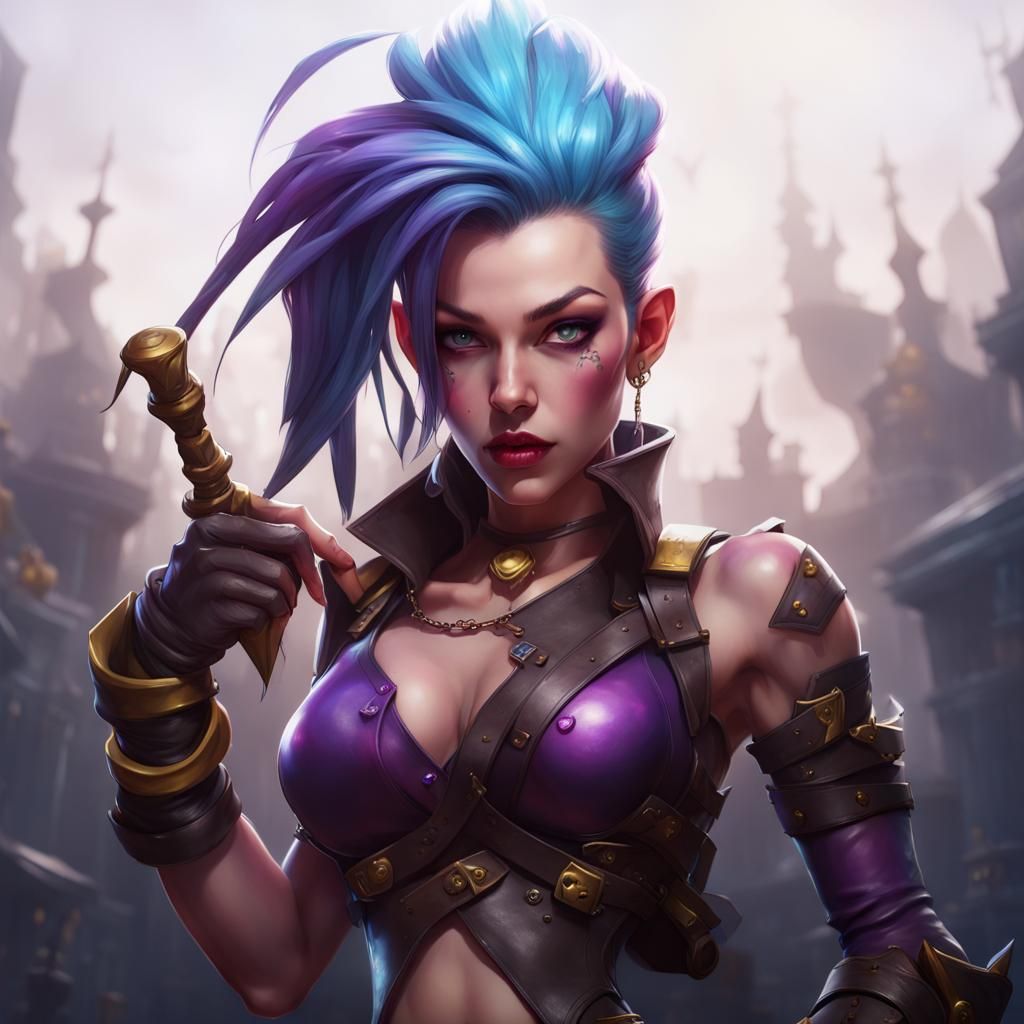 Jinx in Leather Armor: Dark Fantasy Art