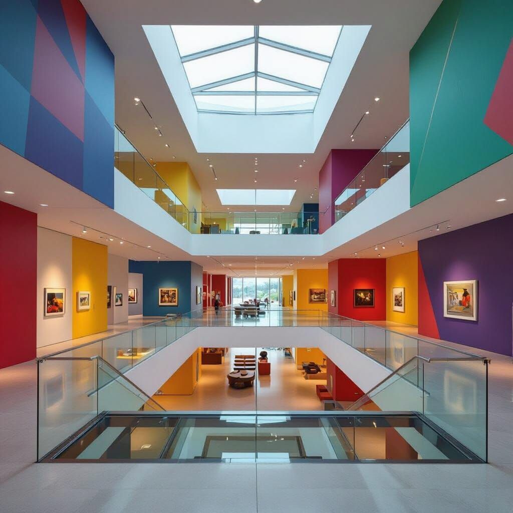 Modern Art Gallery with Box Architecture and Skylight