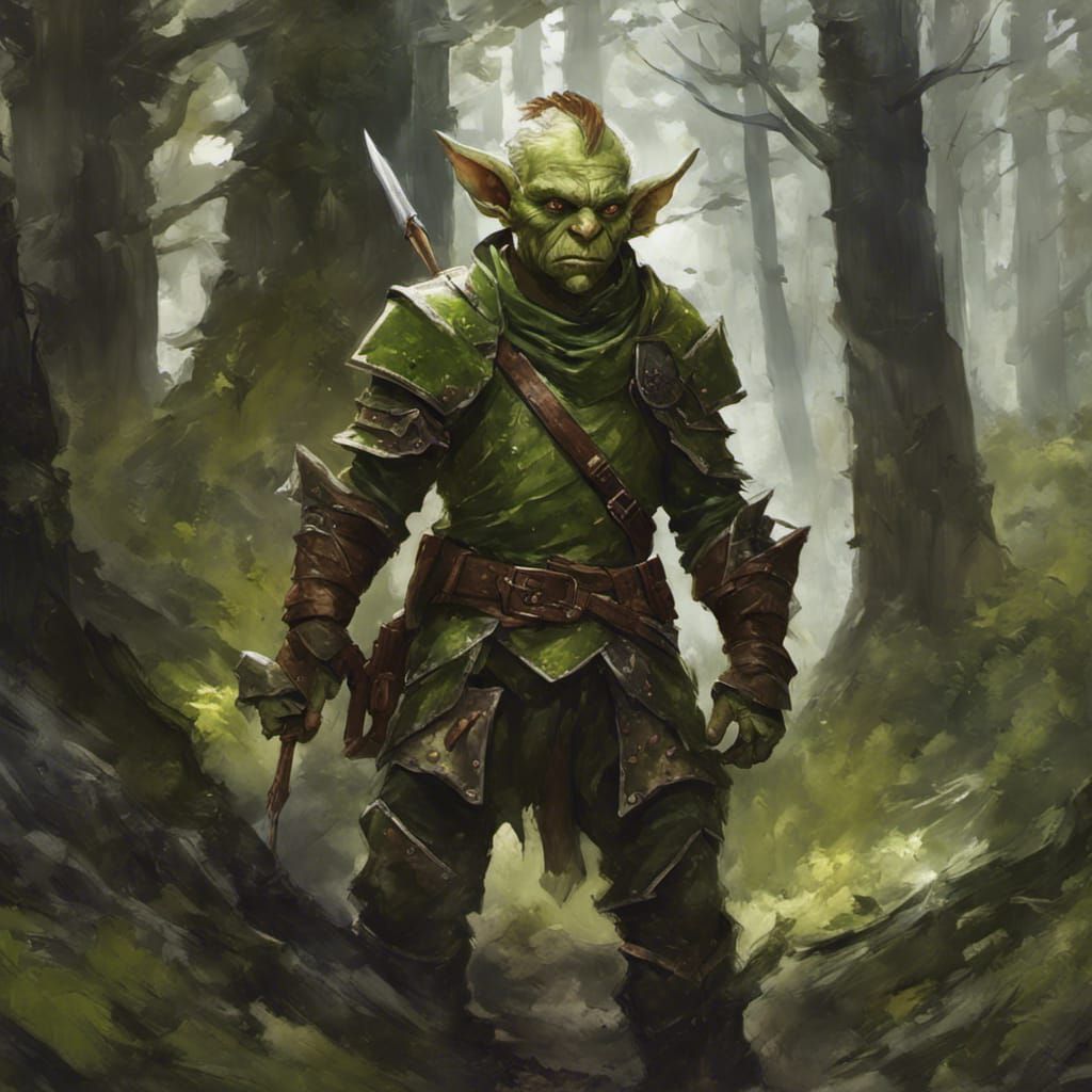 Goblin Warrior in Forest, D&D Character Art