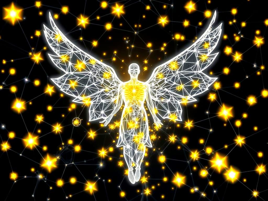 Neon Star Angel in Sci-Fi Holographic Style