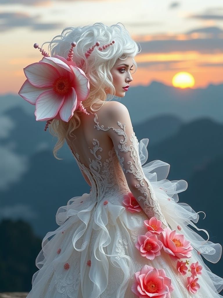 Resin Wire Art: Albino Woman in Floral Bloom