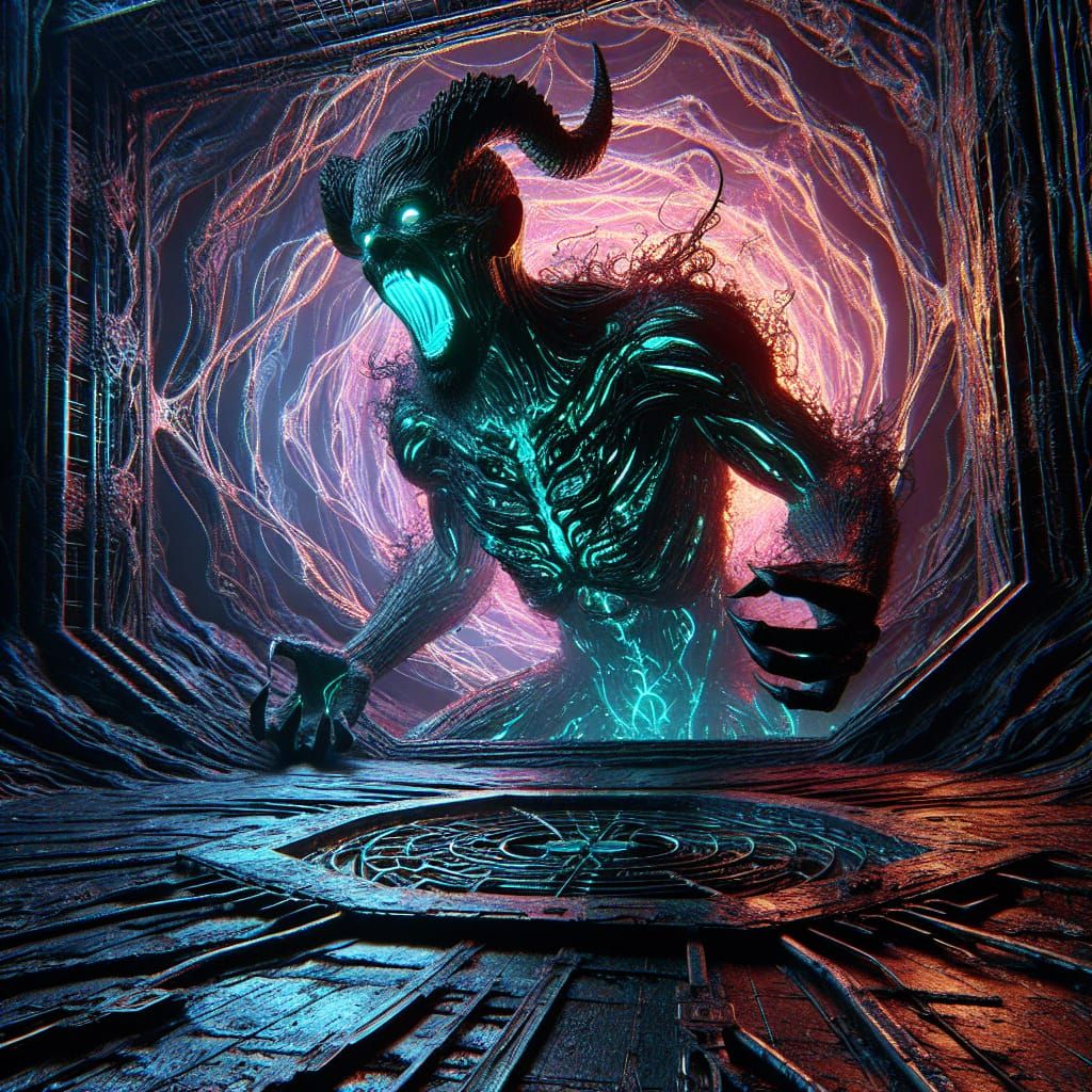 Unleashed Demon in Devil's Trap: Photorealistic Concept Art