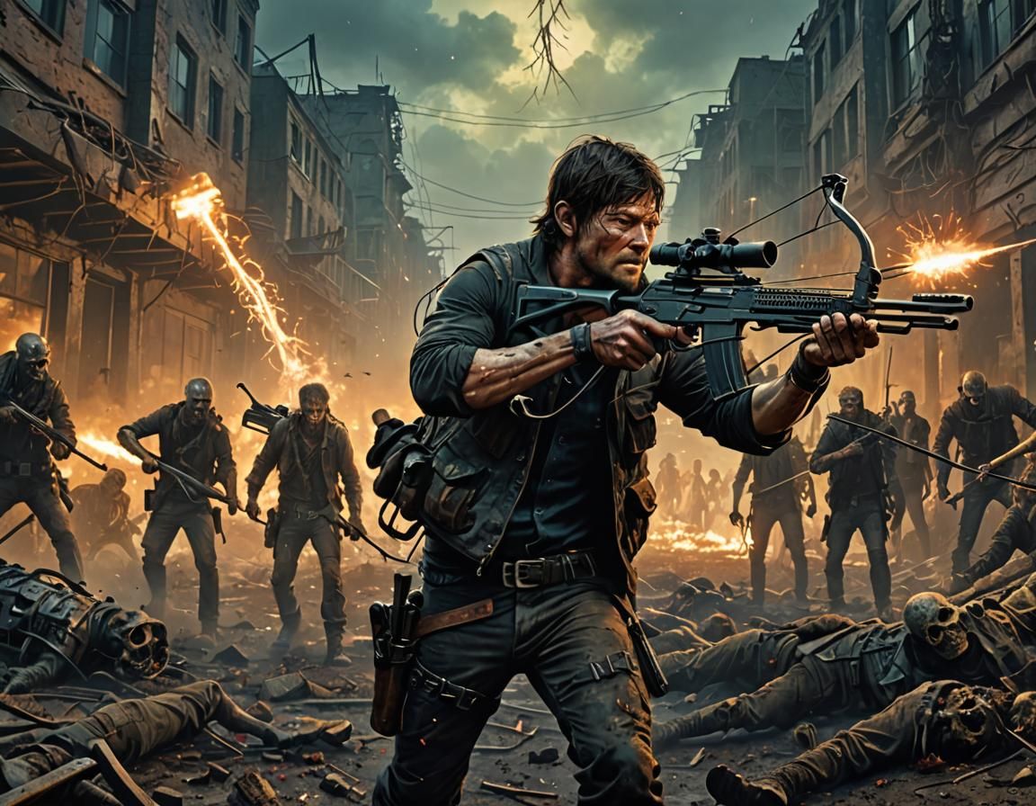 Daryl Dixon shooting zombies