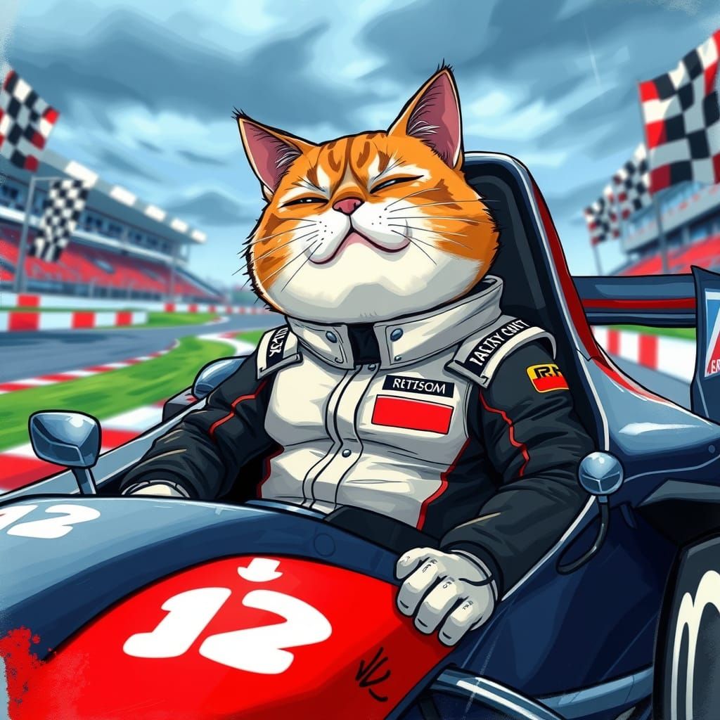 Feline F1 Racer in Anime Style