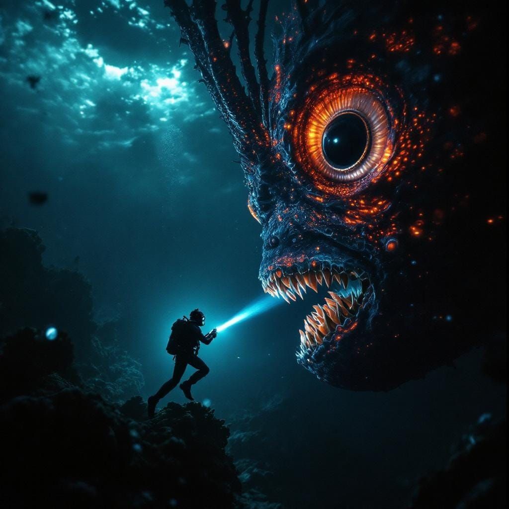 Deep Sea Diver Encounters Giant Anglerfish