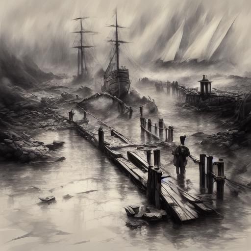 Sea Monster Attacks Ship in Detailed Matte Painting