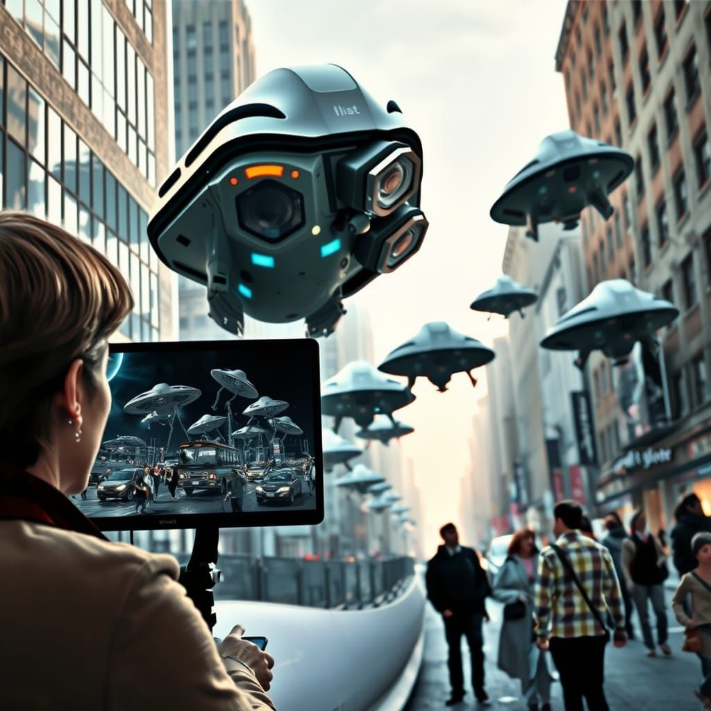 Alien Invasion Breaking News Report on TV