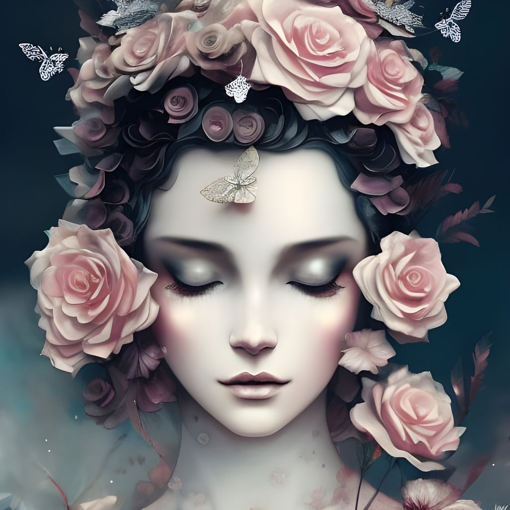 Surreal Neo-Victorian Fairy Amidst Roses