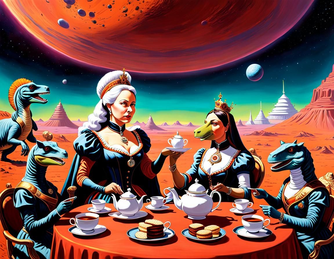 Queen Victoria having a tea party on Marss,