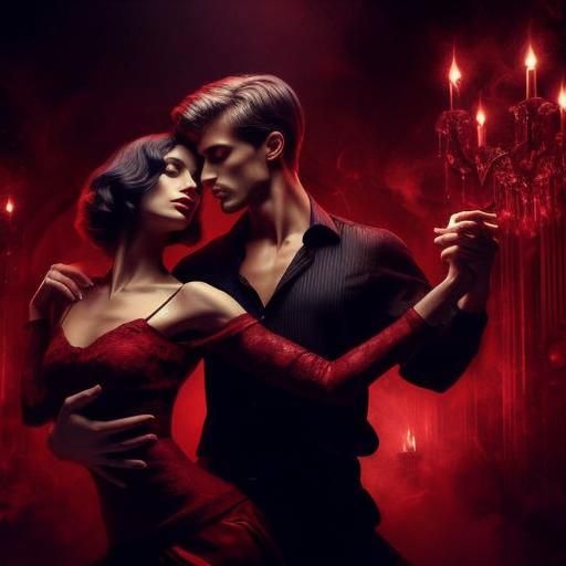 Passionate Tango Couple in Gothic Ambiance Illustration