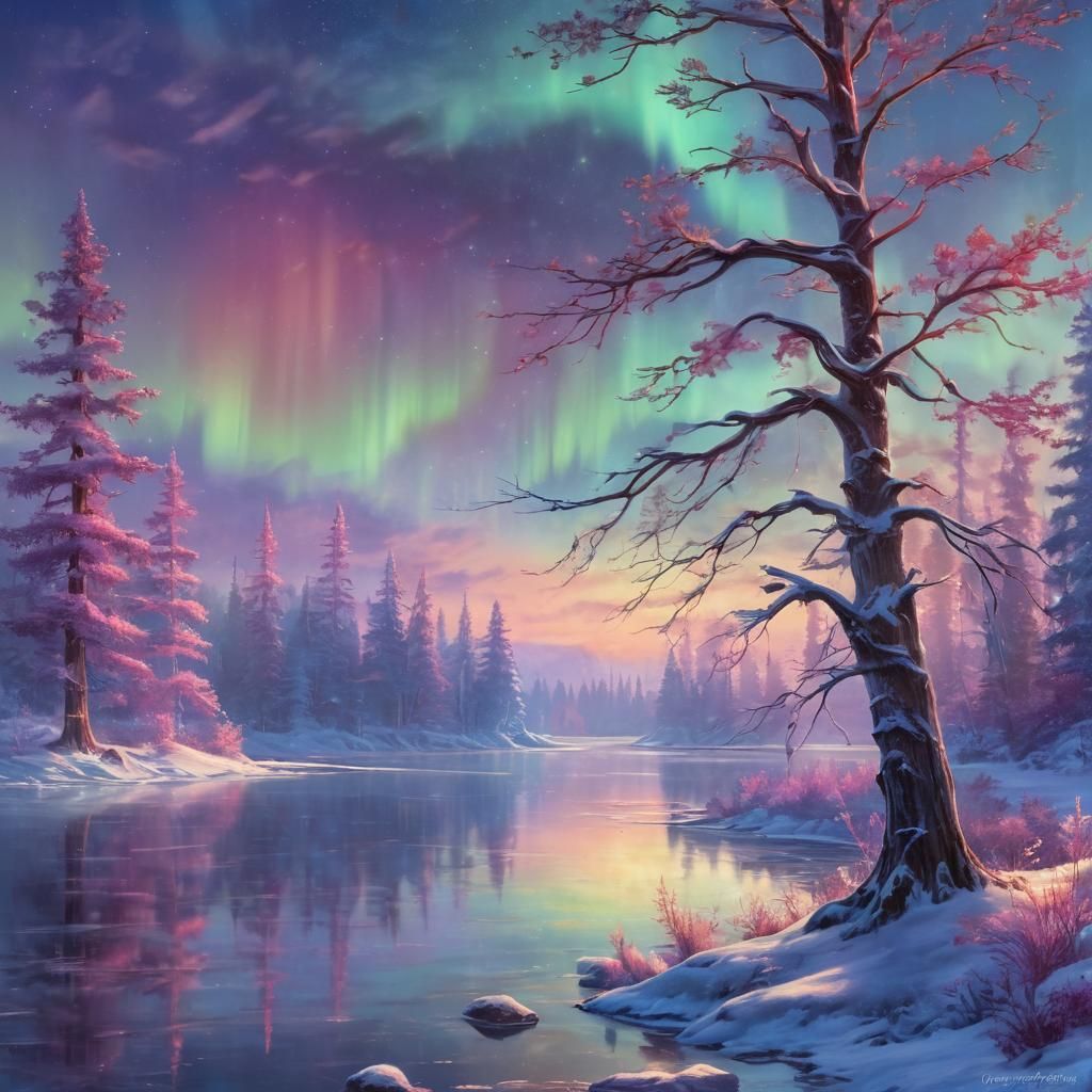 Breathtaking Winter Wonderland in Dreamy Oil Painting Style