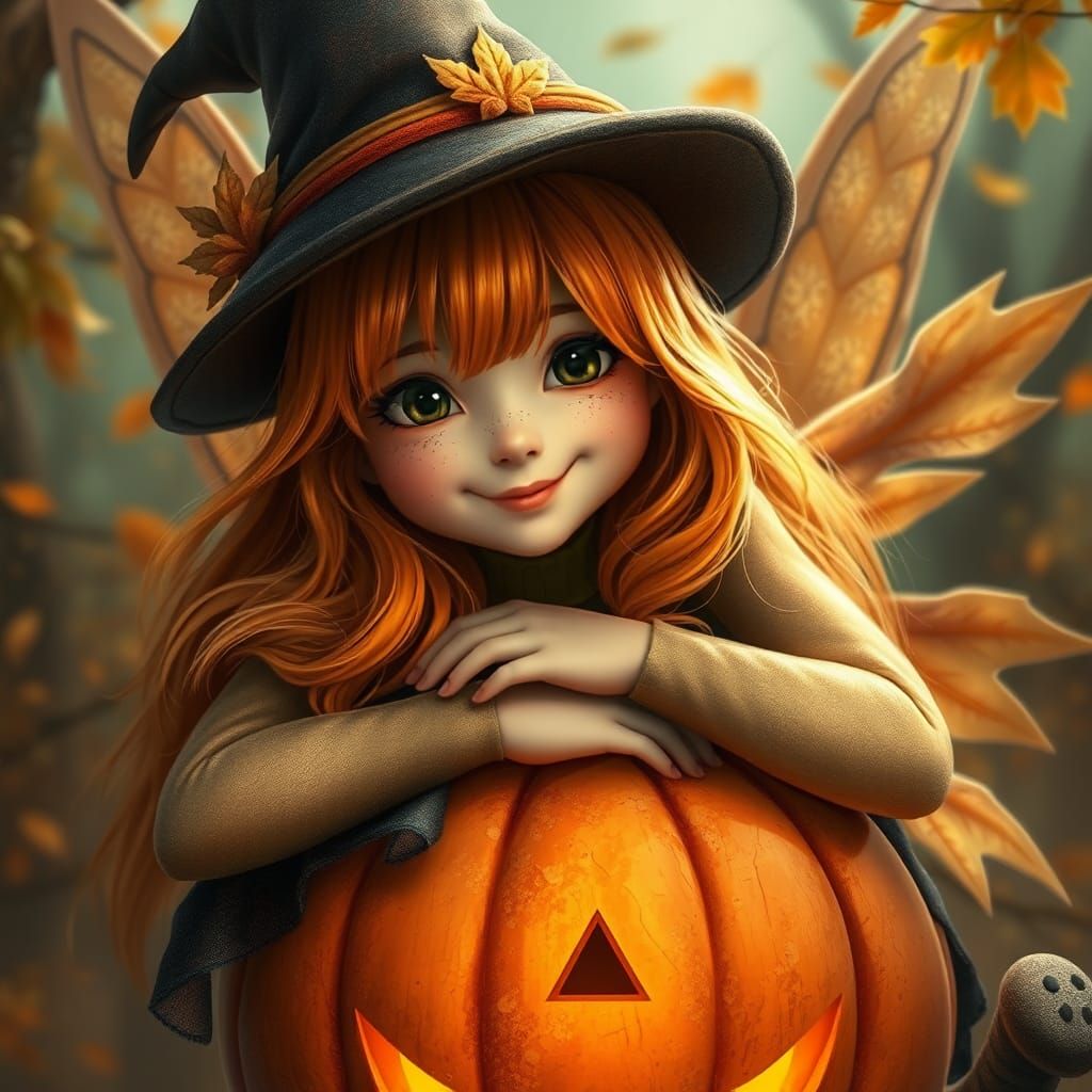 Autumn Fairy with Jack-o-Lantern in 3D Fantasy Art