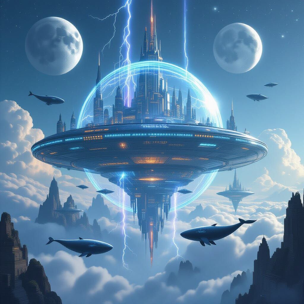 Futuristic Alien City Suspended in Sky