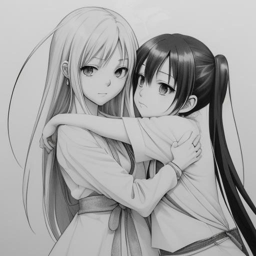 Heartfelt Family Sadness in Anime Style Line Art