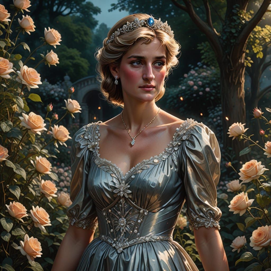 Ethereal Princess Diana in Moonlit English Garden