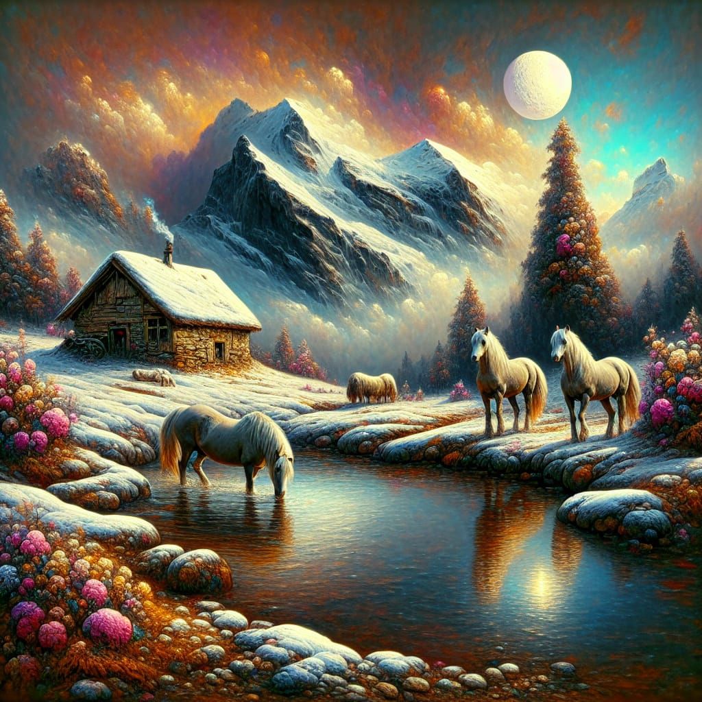 Surreal Equine Scene in the Swiss Alps