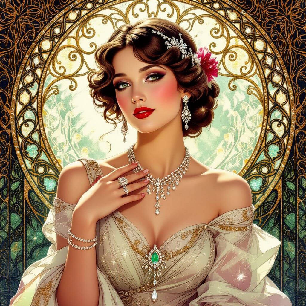 Woman in Luxurious Art Nouveau Style with Jewellery