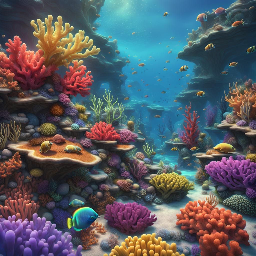 Rainbow Coral Reef: Detailed Matte Painting