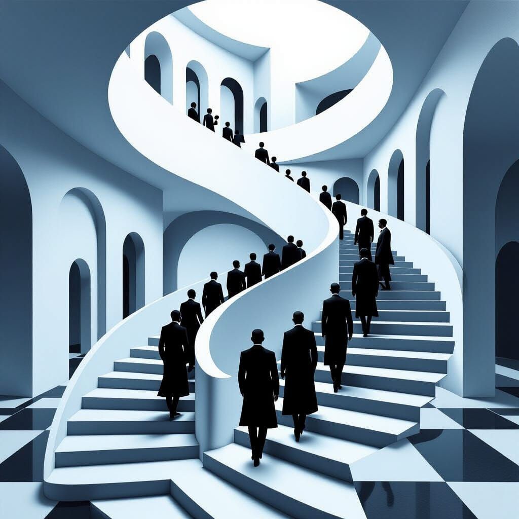 Monochromatic Escher-esque Staircase with Ascending Figures