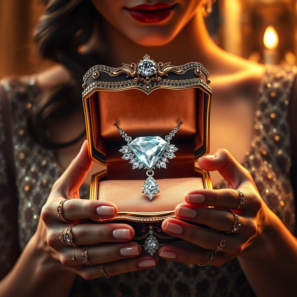 Ethereal Hands Hold Radiant Diamond Necklace in Luxurious Se...