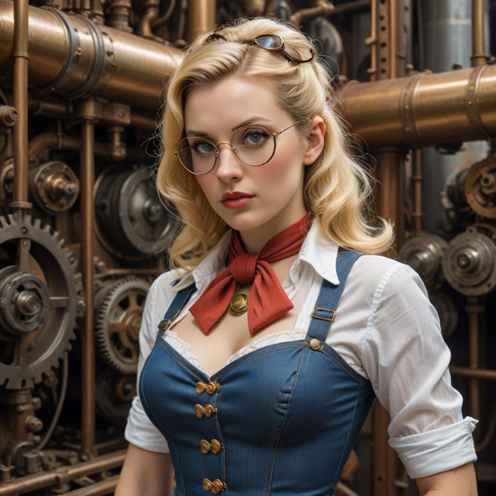 Steampunk Pin-Up with Luminous Skin in Zorn Style