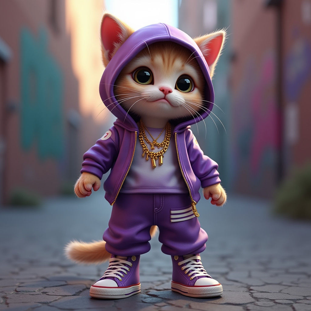 Hip Hop Kitten in Graffiti Alley, Digital Art