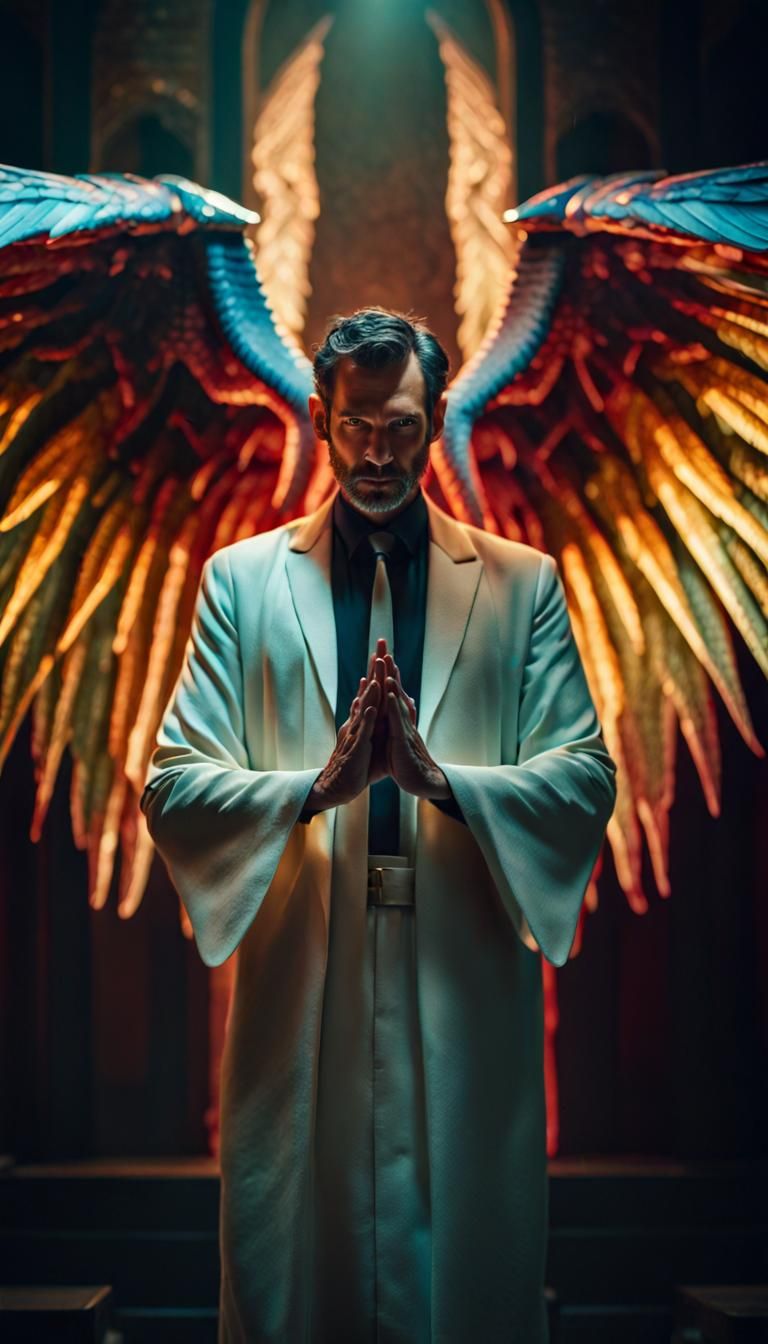 Dramatic Portrait of Lucifer with Large Wings