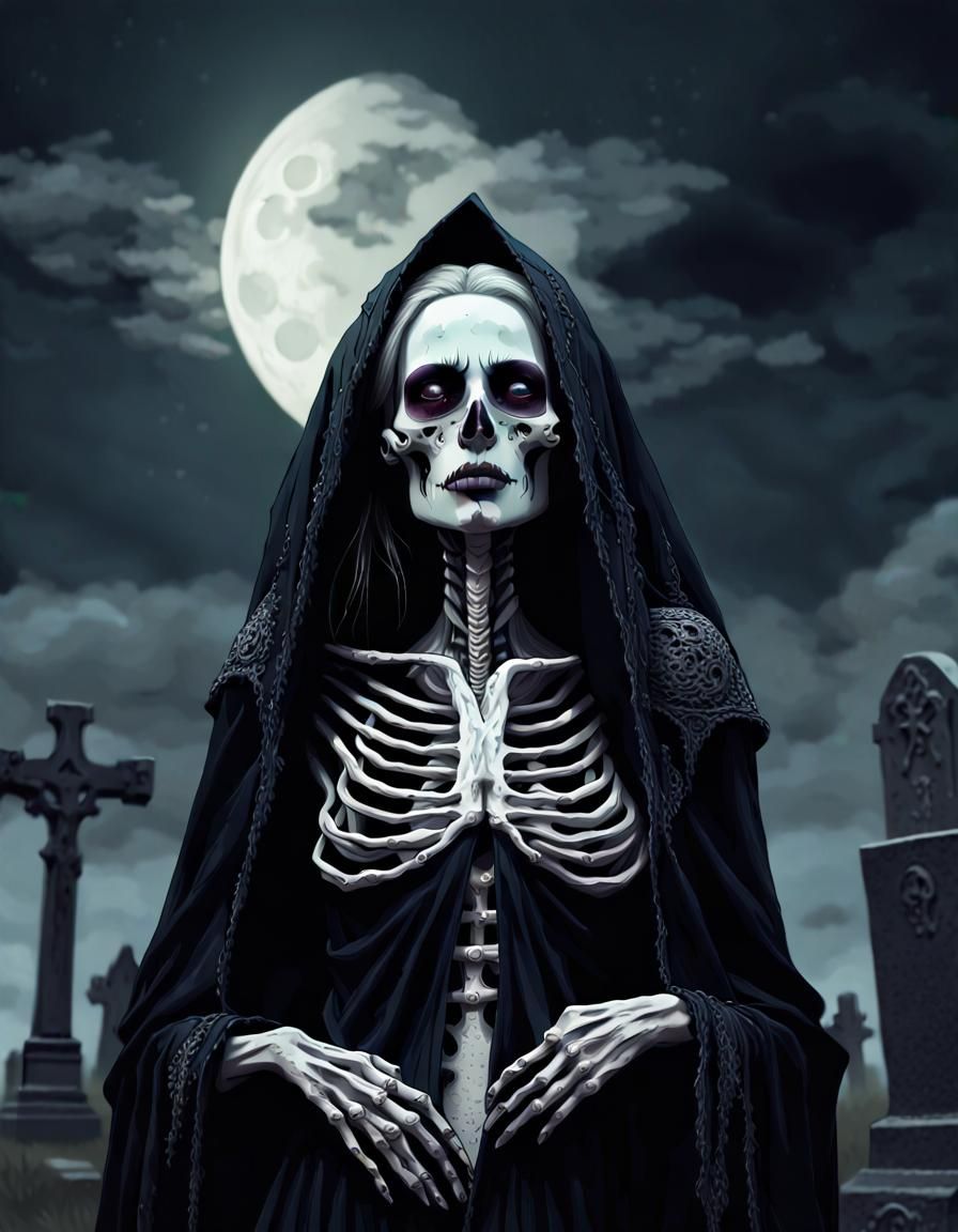Gothic Skeleton Witch Portrait in Cemetery