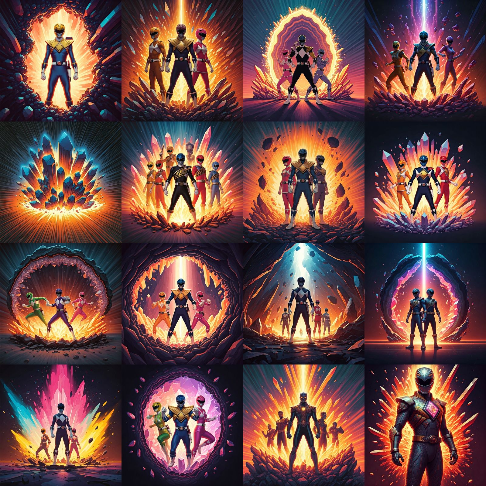 Power Rangers: Geode Explosion in Epic Sci-Fi Style