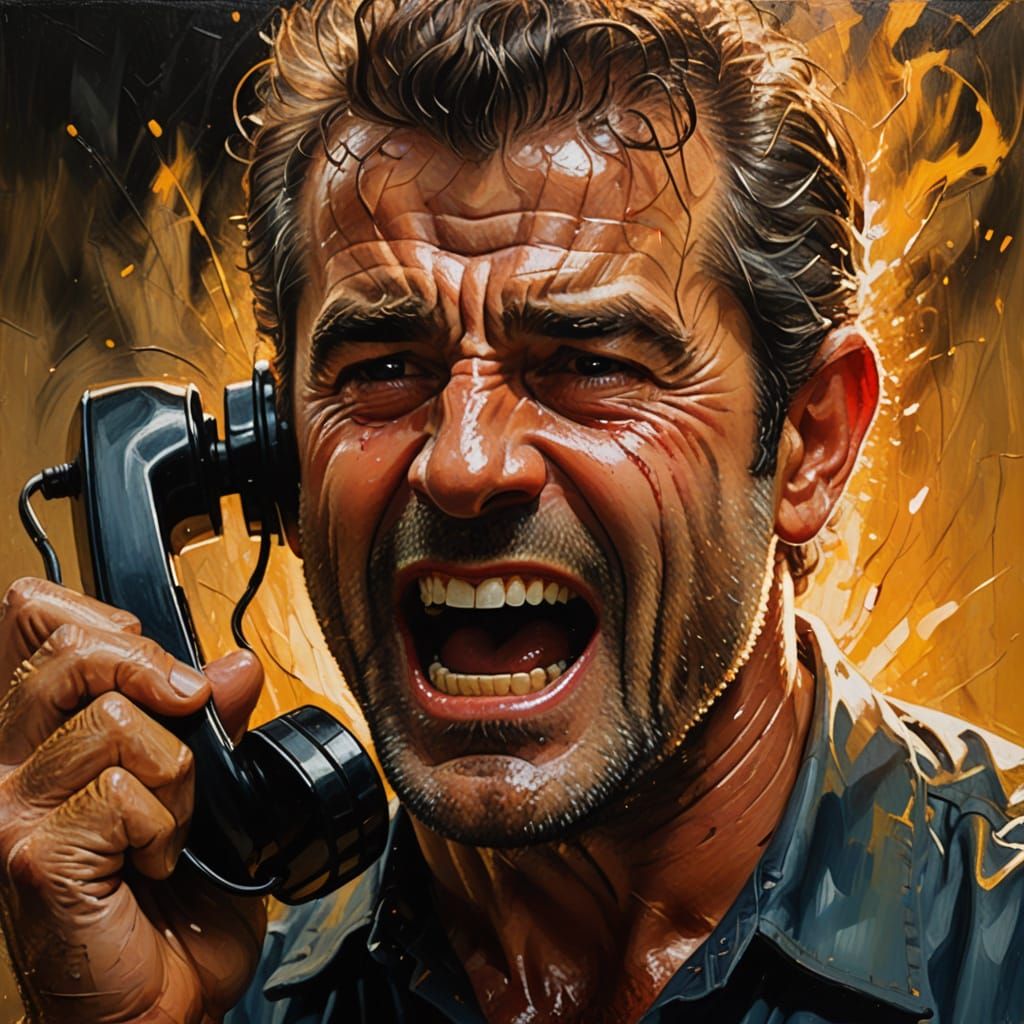 Intense Mel Gibson Screaming in Expressionist Oil Painting