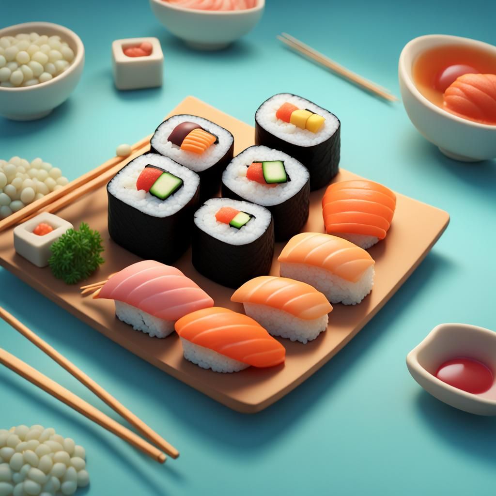 Cute Sushi Character as 3D Digital Art