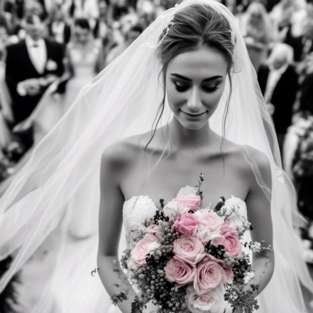 Elegant Bride with Pink Bouquet in Black and White