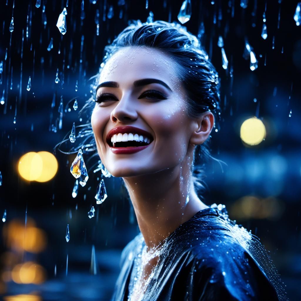 Crystal Girl in Rain: Hyperdetailed Cross Hatching Drawing