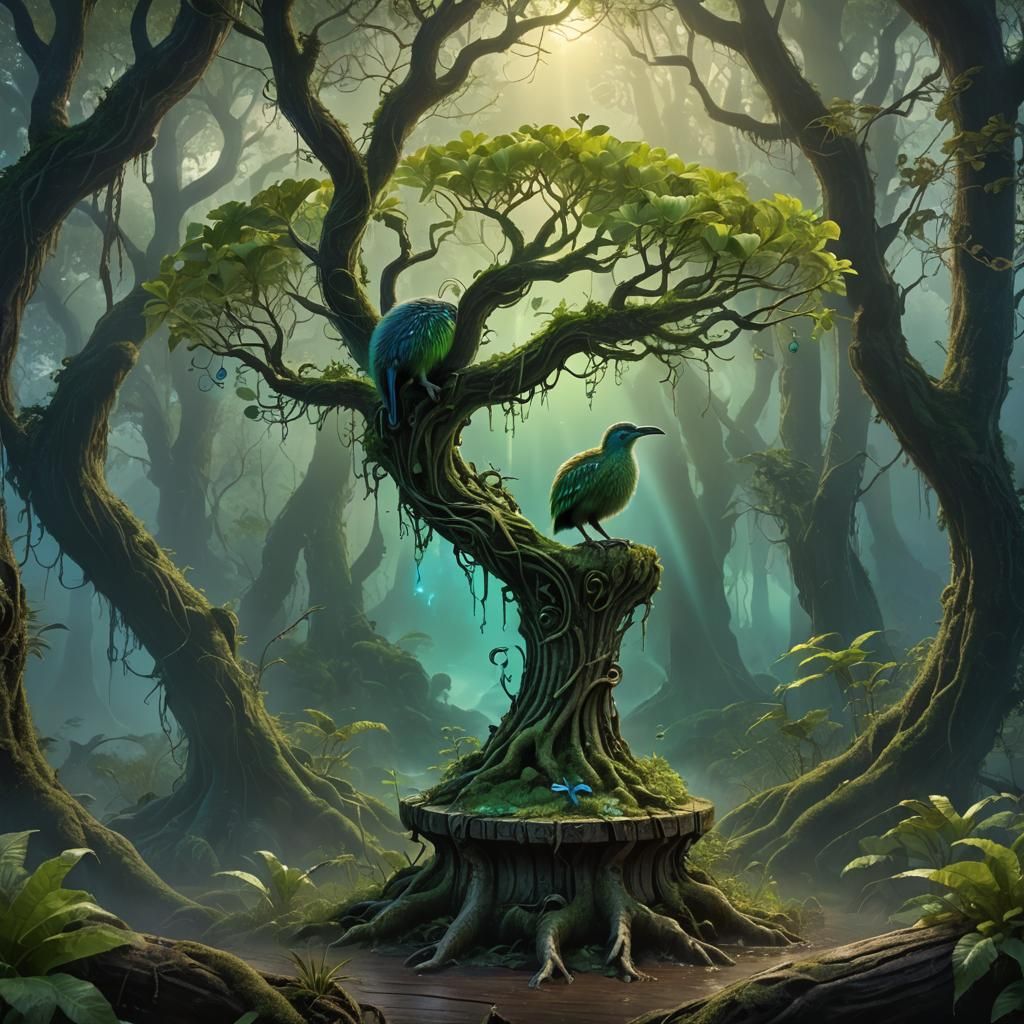 Glowing Kiwi in Mystical Forest Concept Art