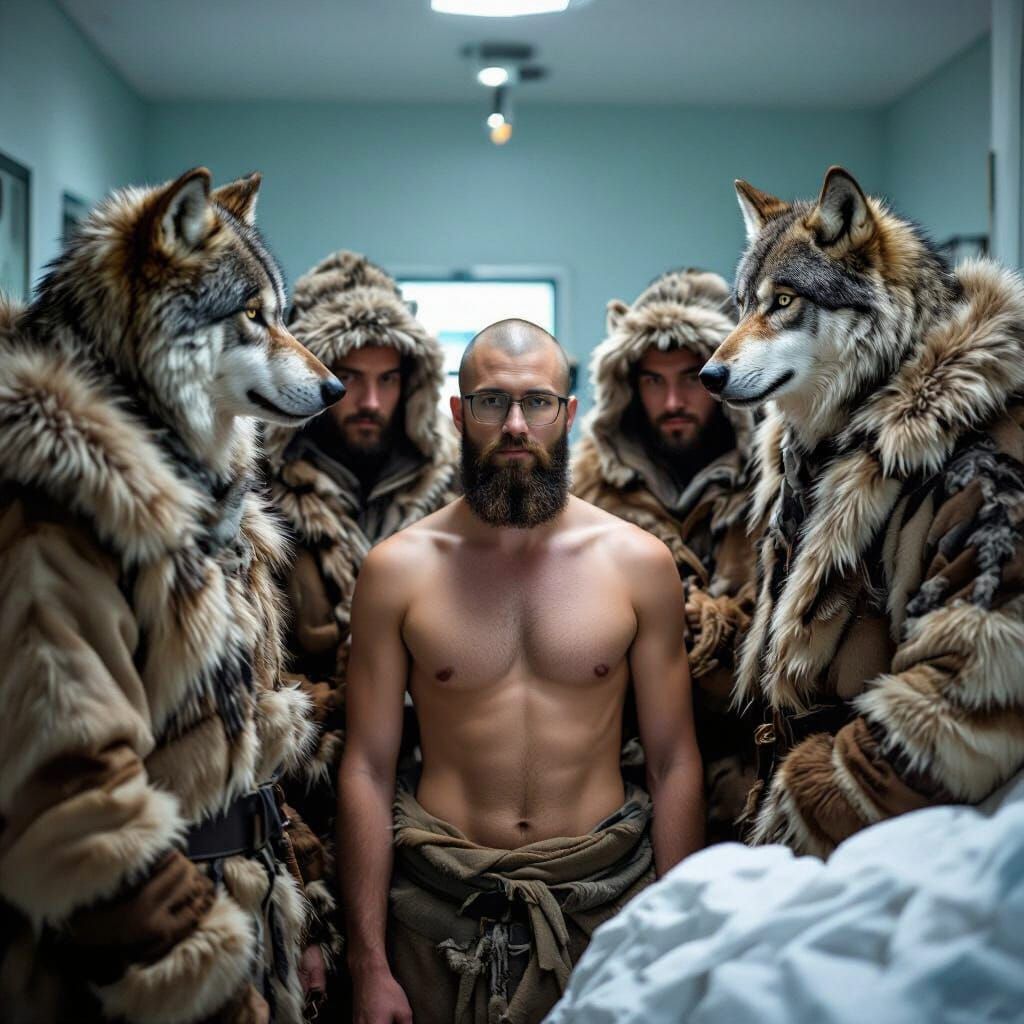 Wolf-Skin Nomads Visit Hospital Room in Winter