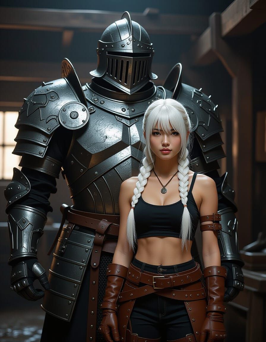 Blacksmith Woman with Steel Armor, Digital Art Style