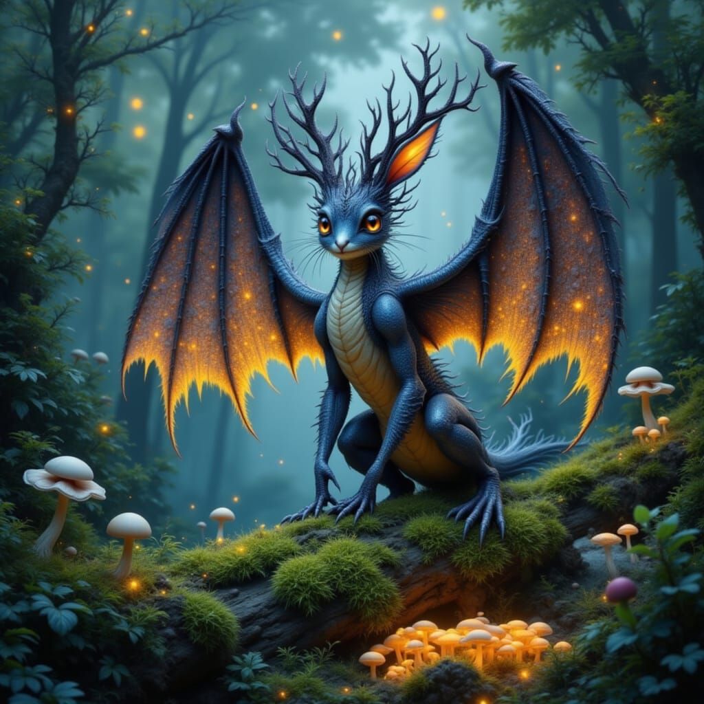 Mystical Dragon Jackalope in Glowing Forest