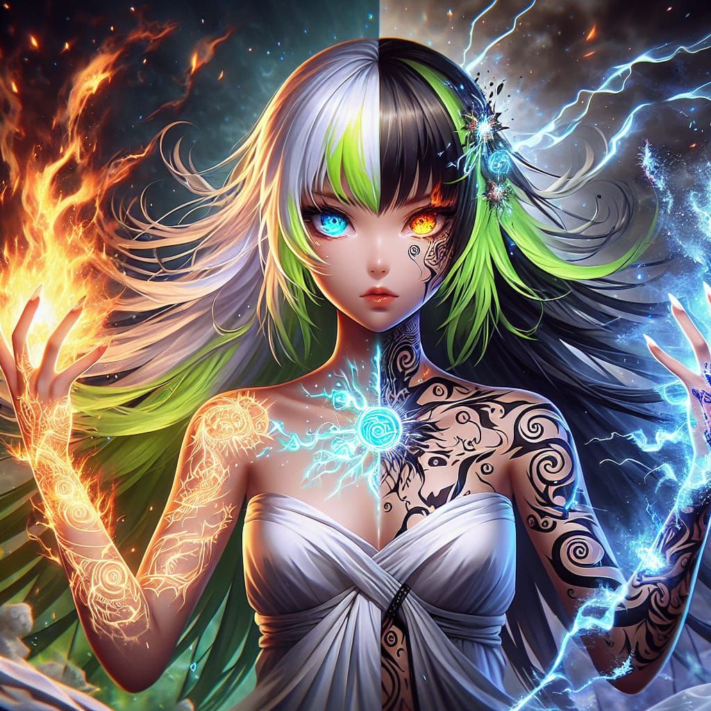 Anime Elementalist Commands Elements in Matte Painting