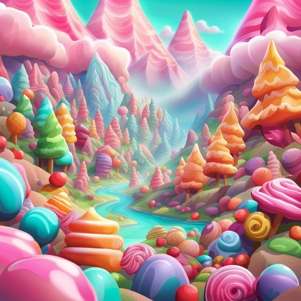 Candy Mountain Landscape in Hyperrealistic Digital Art